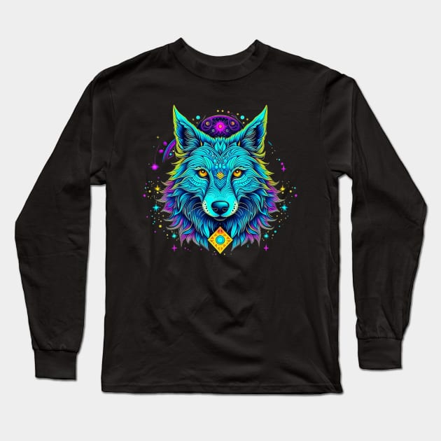 Psychedelic Wolf Long Sleeve T-Shirt by TinaGraphics